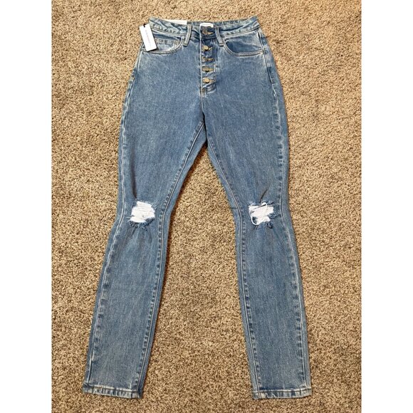 NEW WEWOREWHAT Denim the Danielle High-Rise Vintage Straight Jeans Distressed 25 - Picture 5 of 14